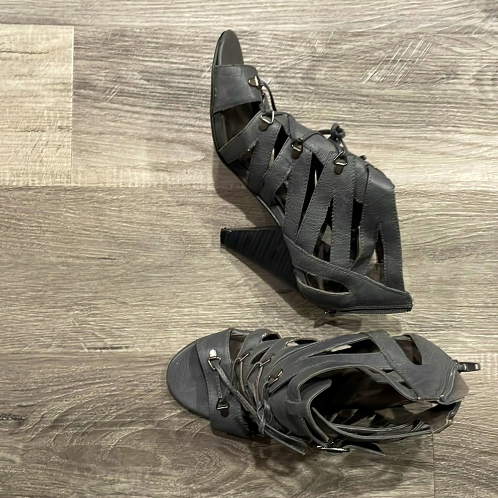 Cute grey strappy heels